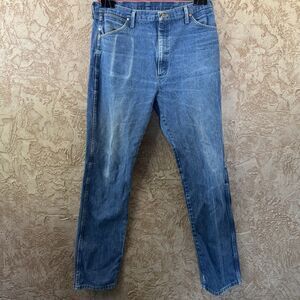 Wrangler 13MWZ Jeans 36x34 Cowboy Cut Blue Denim Made in Mexico USA Fabric